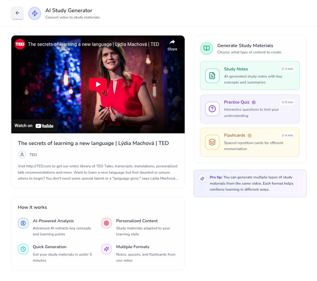 YouTube Study Generator